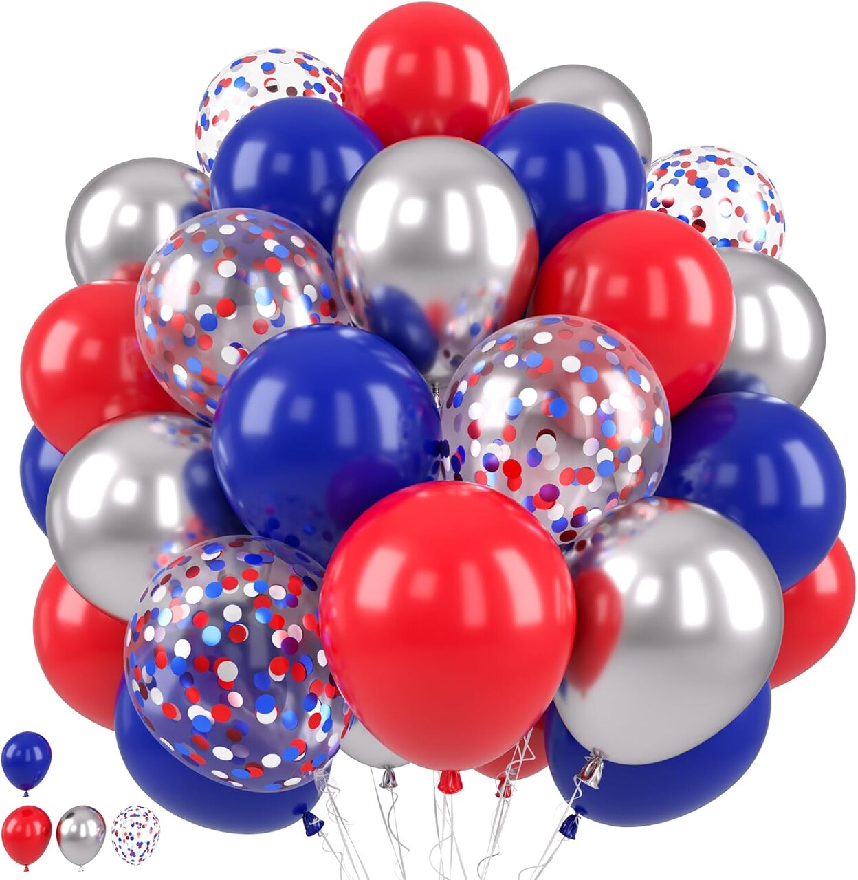 Red Blue Silver Balloons, Blue and Red Balloons, Royal Bule Red Silver Balloons Confetti Balloons for Hero Theme Man Birthday Boys Baby Shower Wedding Anniversary Party Independence Day Decorations